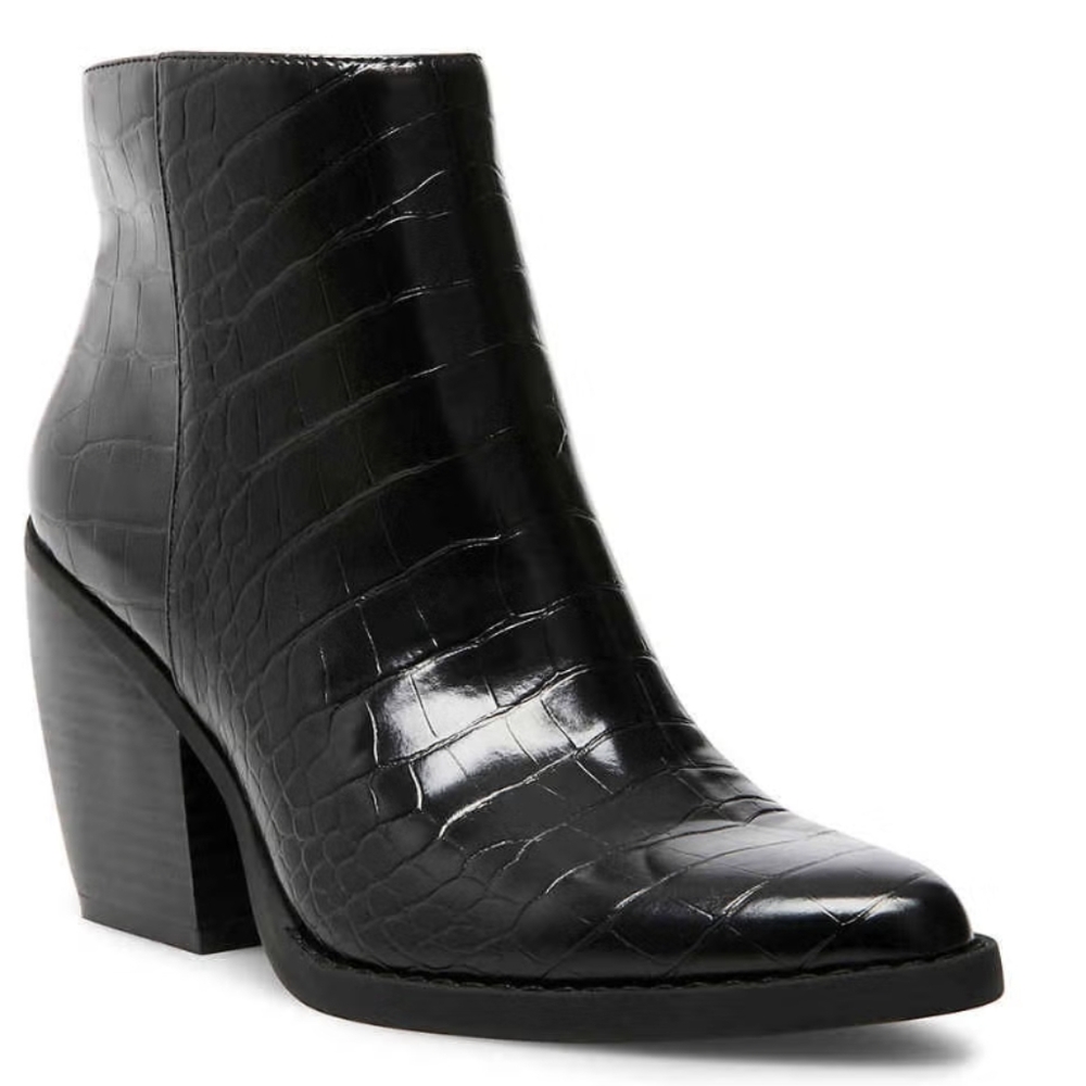 Madden Girl Western Klick Booties Faux Black Leather Reptile Womens 8.5 Like New